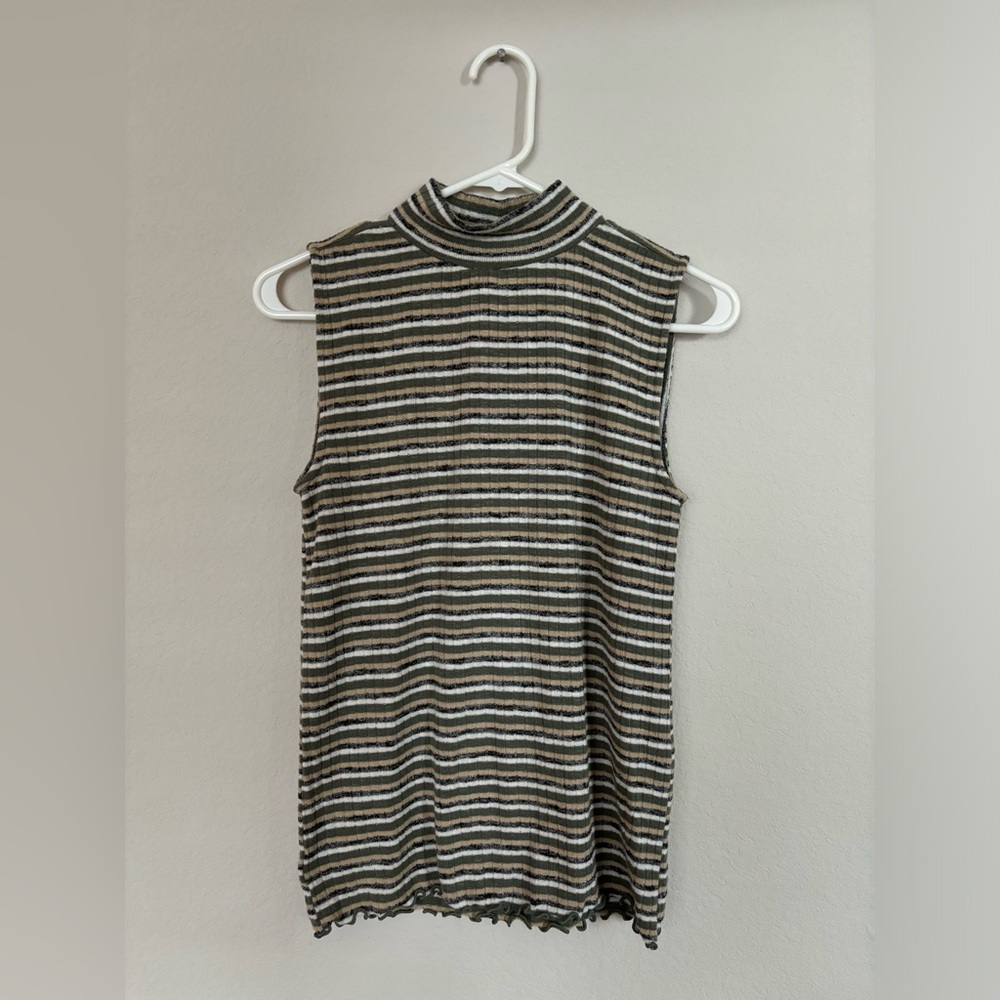 Loft Striped Mock Neck Light Knit Tank Top size small